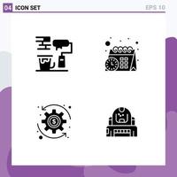 Solid Glyph Pack of 4 Universal Symbols of paint brush wealth brush time cosmonaut Editable Vector Design Elements