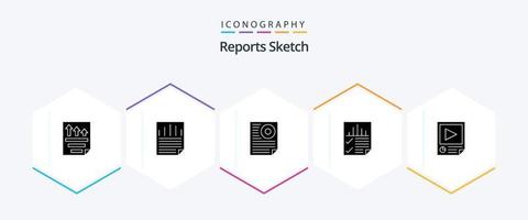 Reports Sketch 25 Glyph icon pack including report. document. paper check. data. page vector