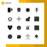 Mobile Interface Solid Glyph Set of 16 Pictograms of traffic signal traffic quality signal sunlight Editable Vector Design Elements