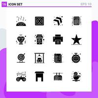 Modern Set of 16 Solid Glyphs and symbols such as diamond accounts socket interface calculator Editable Vector Design Elements