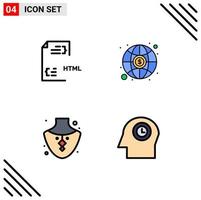 Set of 4 Modern UI Icons Symbols Signs for coding gem file investment necklace Editable Vector Design Elements