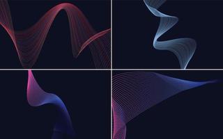 Set of 4 geometric wave pattern background Abstract waving line vector