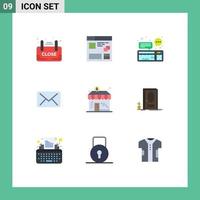 Group of 9 Modern Flat Colors Set for message email web communication device Editable Vector Design Elements