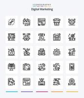 marketing digital creativo 25 paquete de iconos de esquema como tienda. móvil. megáfono. sitio web. toque vector
