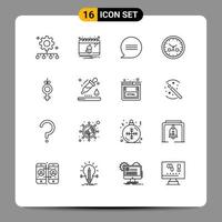 Universal Icon Symbols Group of 16 Modern Outlines of symbol timepiece notification fathers day clock Editable Vector Design Elements