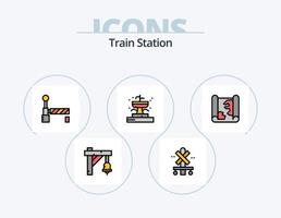 Train Station Line Filled Icon Pack 5 Icon Design. station. station. buildings. petrol. car vector