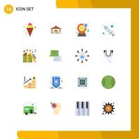 Flat Color Pack of 16 Universal Symbols of gift procedure dollar injection present Editable Pack of Creative Vector Design Elements