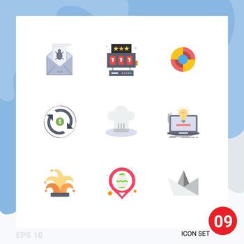 Modern Set of 9 Flat Colors Pictograph of flow circulation slot machine navigation gps Editable Vector Design Elements