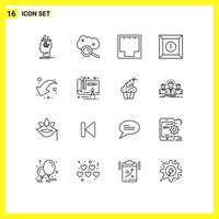 conjunto de 16 iconos modernos de la interfaz de usuario signos de símbolos para el cuadro de advertencia puerto de búsqueda en la nube elementos de diseño vectorial editables de Internet vector