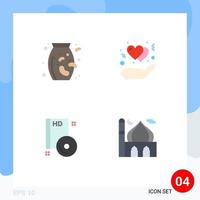 4 paquete de iconos planos de interfaz de usuario de signos y símbolos modernos de tuercas compactas protegen elementos de diseño vectorial editables de dvd de corazón vector