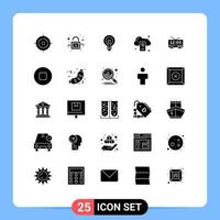 Modern Set of 25 Solid Glyphs Pictograph of clock mobile business cloud power Editable Vector Design Elements