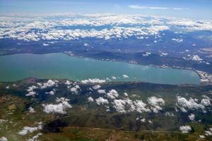 Lakes near Guadalajara jalisco aerial panorama landscape from airplane photo