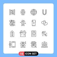 Mobile Interface Outline Set of 16 Pictograms of bee lux module beauty education Editable Vector Design Elements