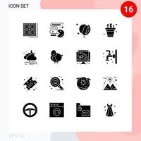 16 User Interface Solid Glyph Pack of modern Signs and Symbols of weather pencil pot play pencil business Editable Vector Design Elements