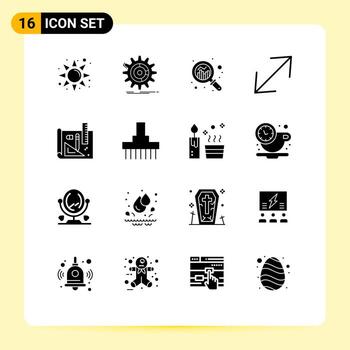 grupo de 16 glifos sólidos modernos establecidos para elementos de diseño vectorial editables de flecha de escala de análisis de arte lineal vector