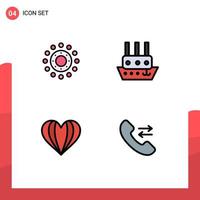 4 Thematic Vector Filledline Flat Colors and Editable Symbols of flower heart easter steamship like Editable Vector Design Elements