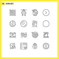 User Interface Pack of 16 Basic Outlines of global circle vehicles arrow hand Editable Vector Design Elements