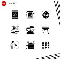 Set of 9 Vector Solid Glyphs on Grid for advertising left weighing arrow setting Editable Vector Design Elements