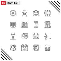 Mobile Interface Outline Set of 16 Pictograms of gate shape laptop holiday christmas Editable Vector Design Elements