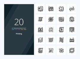 20 icono de esquema de impresión para presentación vector