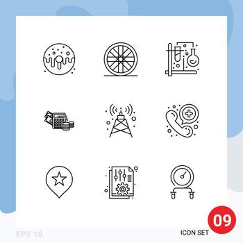 Set of 9 Vector Outlines on Grid for signal balance test calculator money Editable Vector Design Elements