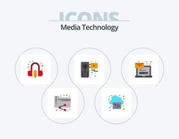 paquete de iconos planos de tecnología de medios 5 diseño de iconos. computadora. grabadora. cliente. video. cámara vector