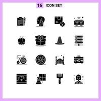 Modern Set of 16 Solid Glyphs Pictograph of alarm logistic head delivery achievement Editable Vector Design Elements