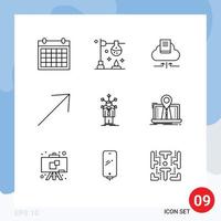 9 Thematic Vector Outlines and Editable Symbols of human up science right notebook Editable Vector Design Elements