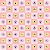 patrón impecable al estilo de los ojos en el fondo de la cuadrícula de ajedrez rosa. coloridos elementos de clarividencia. ilustración de vector de moda moderna contemporánea. ilustración vectorial 10 eps.