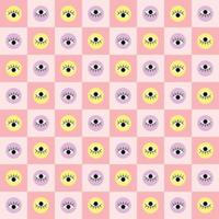 Seamless pattern in the style of eyes on pink chess grid background. Colorful clairvoyance elements. Contemporary modern trendy vector illustration. illustration vector 10 eps.
