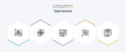 paquete de iconos de 25 líneas de ciencia de datos que incluye laboratorio. química. ciencia. pantalla. información vector