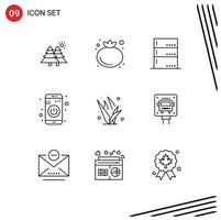 Pack of 9 creative Outlines of green grass data turn on switch Editable Vector Design Elements