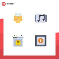 4 Thematic Vector Flat Icons and Editable Symbols of mind hosting man music service Editable Vector Design Elements