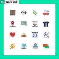 Pack of 16 Modern Flat Colors Signs and Symbols for Web Print Media such as bubble geo stick gear minus Editable Pack of Creative Vector Design Elements