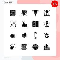 Pictogram Set of 16 Simple Solid Glyphs of stethoscope cure planning management human Editable Vector Design Elements