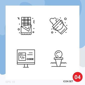 paquete de línea de 4 símbolos universales de desarrollo de herramientas de cubo de codificación de churro elementos de diseño vectorial editables vector