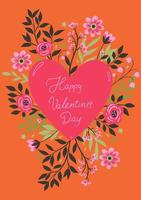 Valentine's day card with heart and flowers. Vector graphics.
