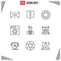 Modern Set of 9 Outlines Pictograph of edit leader food head boss Editable Vector Design Elements