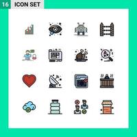 16 User Interface Flat Color Filled Line Pack of modern Signs and Symbols of signaling protection eye health barbed robot Editable Creative Vector Design Elements