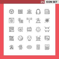 Pack of 25 Modern Lines Signs and Symbols for Web Print Media such as news studio meeting monitor headphone Editable Vector Design Elements