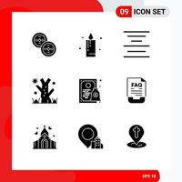9 Thematic Vector Solid Glyphs and Editable Symbols of contact money text license certificate Editable Vector Design Elements