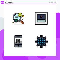 4 User Interface Filledline Flat Color Pack of modern Signs and Symbols of search smartphone speech wireframe webcam Editable Vector Design Elements