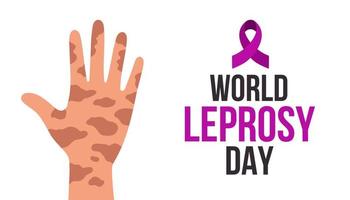 World Leprosy Day vector illustration with hand and purple ribbon. Leprosy day poster on white background. Vector illustration