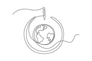 Single one line drawing earth in power switch button. Earth hour concept. Continuous line draw design graphic vector illustration.