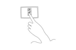 Single one line drawing hand turn off the lamp. Earth hour concept. Continuous line draw design graphic vector illustration.