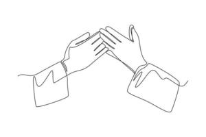 Continuous one line drawing muslim hands greeting one another on Ramadan. Ramadan Concept. Single line draw design vector graphic illustration.