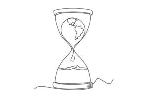 Single one line drawing earth in hourglass. Earth hour concept. Continuous line draw design graphic vector illustration.