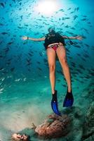 Beaytiful Latina Diver standing on sand photo