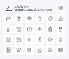 estrategia competitiva y paquete de íconos de 25 líneas de capacitación corporativa, incluidos los gastos. consumo. solución. gobernante. aprender vector