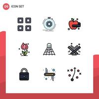 Universal Icon Symbols Group of 9 Modern Filledline Flat Colors of shuttlecock rose speed nature floral Editable Vector Design Elements